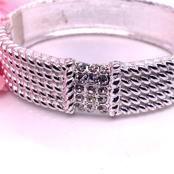 Silver Tone Hinge Bracelet with Crystals - Picture 5 of 6